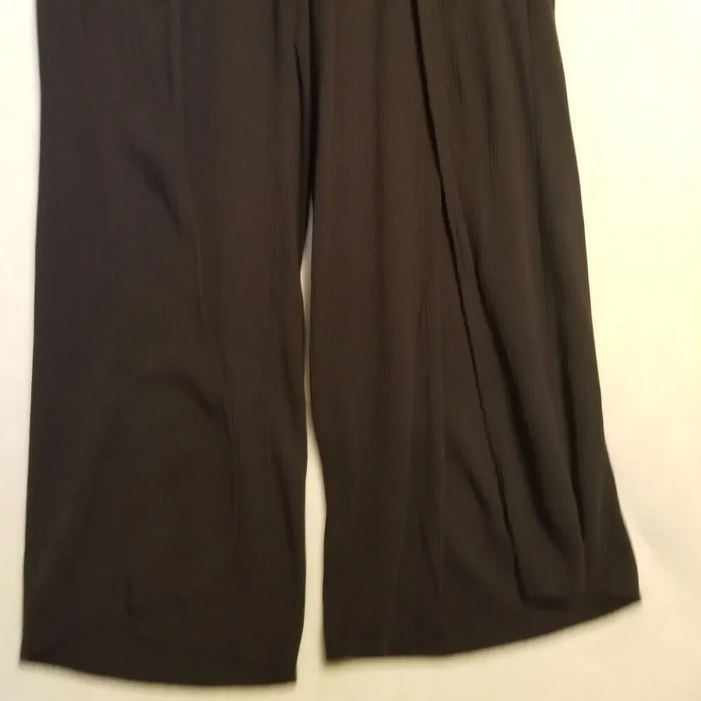 Kona Sol M Pants Black Tie Elastic Waist Tulip Wrap Cuff Crinkle Gauze Beach
